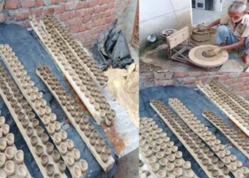 ਦੀਵਾਲੀ ਦੇ ਤਿਉਹਾਰ ਲਈ ਘੁਮਿਆਰ ਵੱਲੋਂ ਮਿੱਟੀ ਦੇ ਭਾਂਡੇ ਅਤੇ ਦੀਵੇ ਬਣਾਉਣ ਸ਼ੁਰੂ